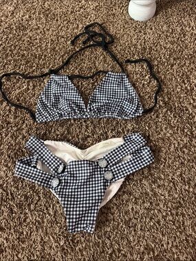 A Classy Chic Boutique Black & White Gingham Bikini with Decorative Buttons